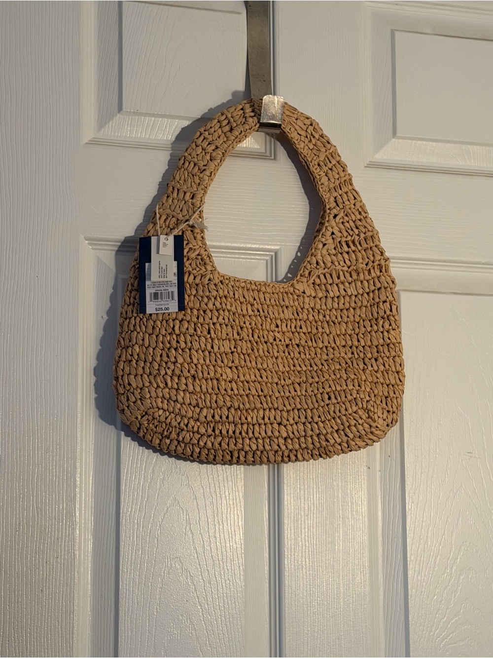 Woven Raffia Shoulder Bag in Natural Tan